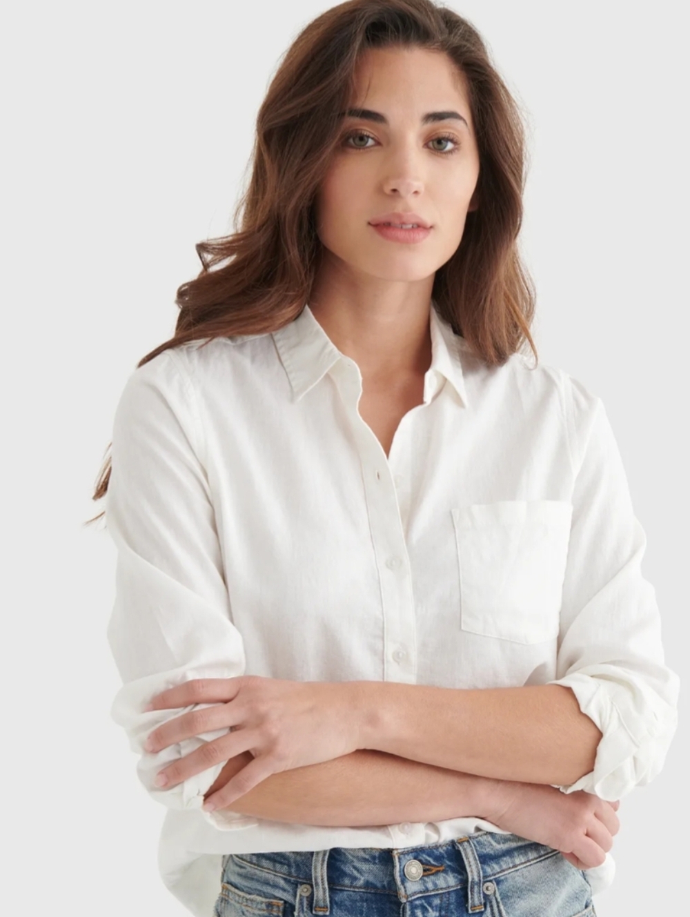 NWOT Linen Lucky Brand White Button-Up Shirt